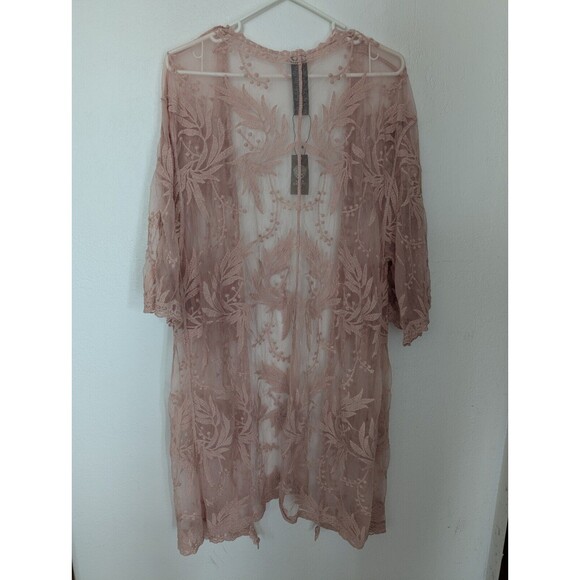 Vince Camuto Lace Embroidered Womens Open Front Kimono Coverup Cameo Rose New - Picture 4 of 4